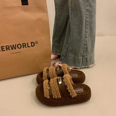 Пушистые тапочки на толстой подошве, увеличивающие рост, для женской осени 2025 года, новые модели очень хорошо выглядят, модные и из бархата из овечьей шерсти c