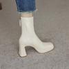 Krazing Pot Microfiber Autumn Winter Shoes Thick High Heels Platform Boots Square Toe Keep Warm Zipper Ankle Boots