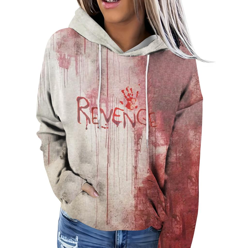 Женская модная повседневная толстовка с капюшоном и длинным рукавом с принтом на Хэллоуин