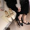 Retro Single Shoes Women's Spring and Autumn New Low-heeled Square Head Light Mouth One-word Buckle with Light Mouth Mary Jane Shoes