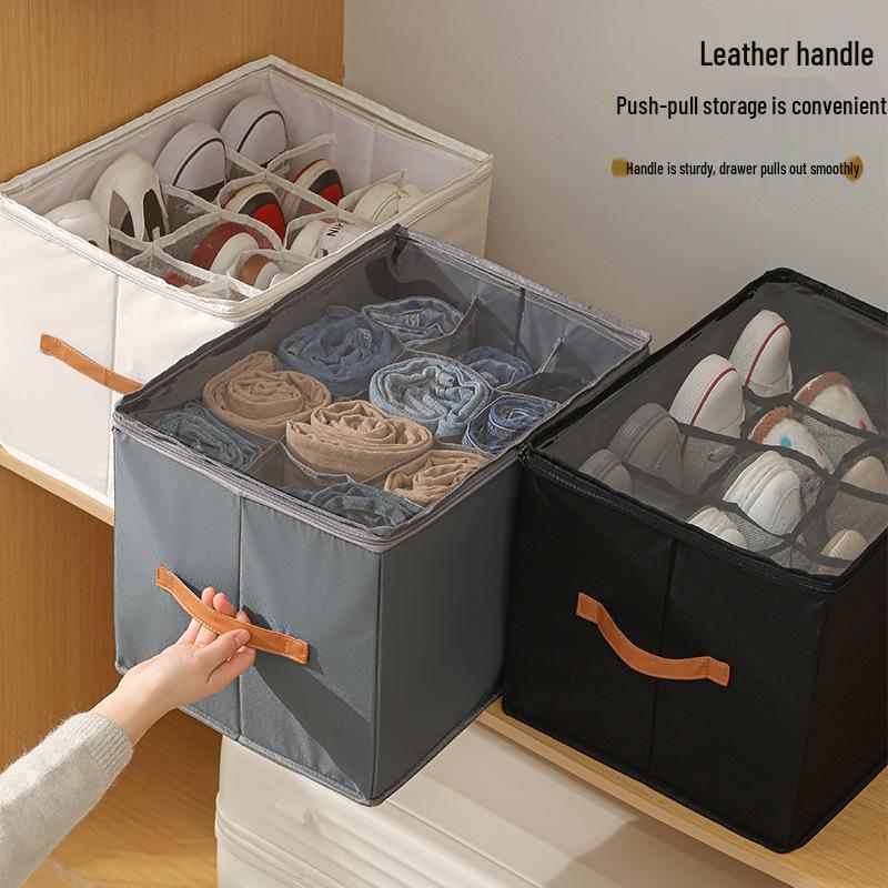 Foldable Shoe Storage Box with Lid & Dividers - Multifunctional Organizer for Clothes & Sundries