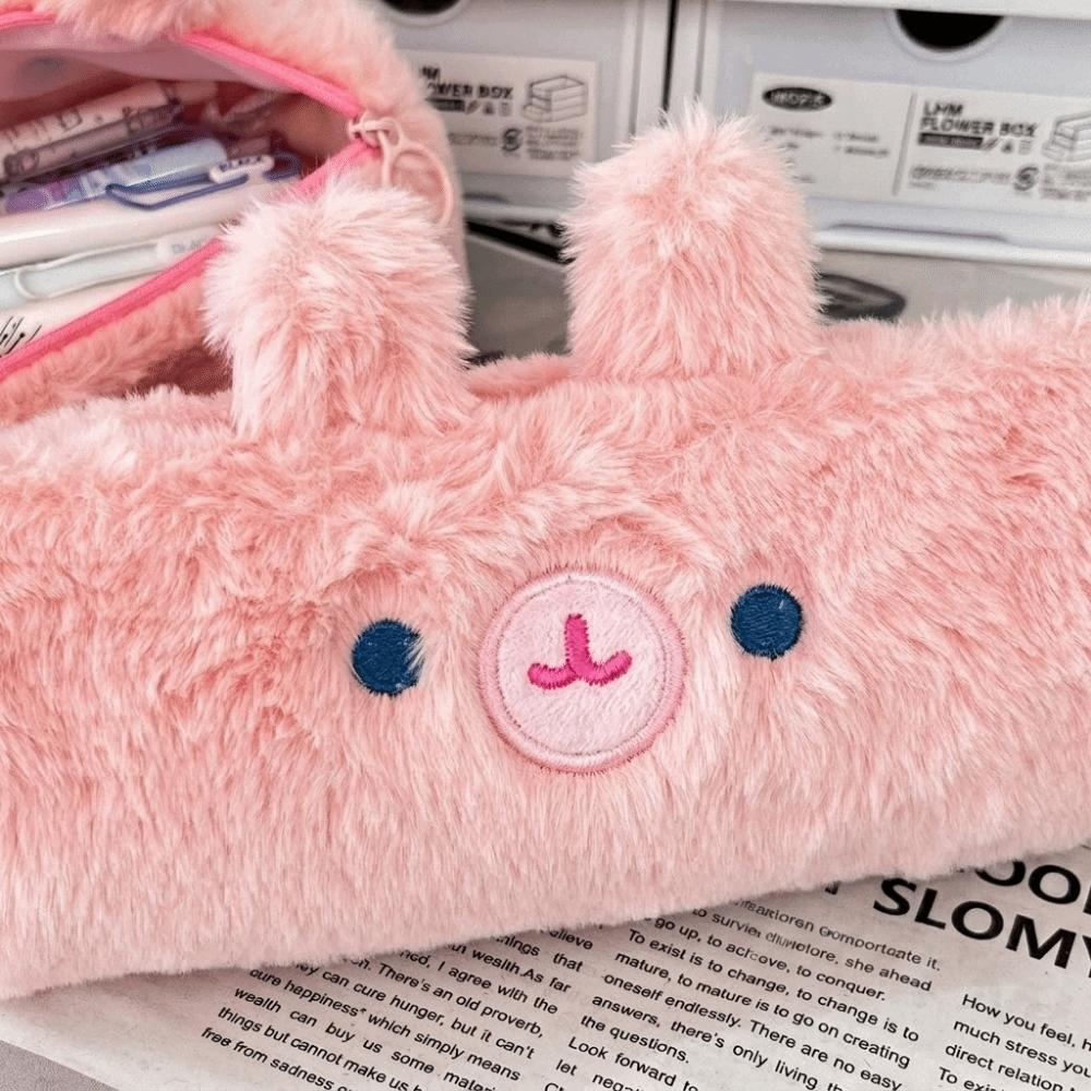 Kawaii Rabbit Shape Pencil Bag Large-Capacity Stationery Pouch Plush Little Pig Pencil Case Girls