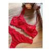 Lace Underwire Floral Women's Red New Year's Special Underwear Set Bra Set