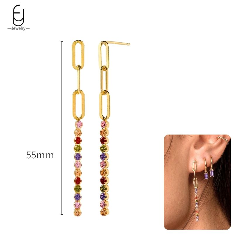 925 Sterling Silver Ear Needle Fashion Hoop Earrings Colorful Crystal Pendants Gold Earring Premium Luxury Women's Jewelry Gift