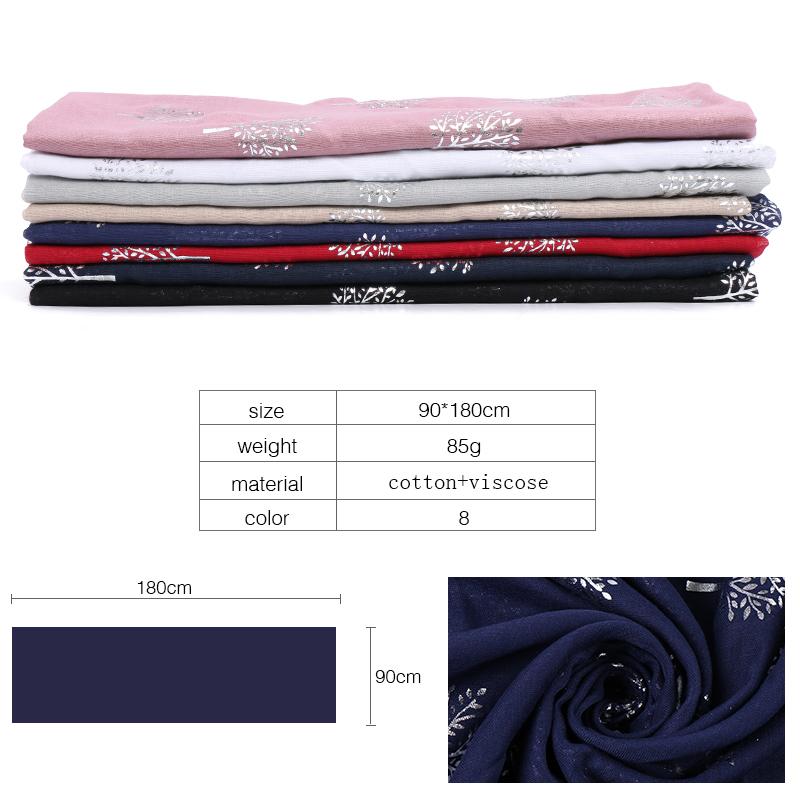 Блестящий серебристый шарф с деревом Женский Роскошный Трикотажный Хлопок Мерцающий Хиджаб Большого Размера Блестящая Шаль Шарфы Мусульманский Хиджаб Исламский Головной Платок