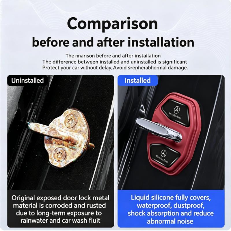 TVE4 4Pcs Silicone Car Door Lock Buckle Protector Cover For Mercedes Benz AMG W204 W213 W205 W211 W176 W164 W168 W206 W214 W220 W108