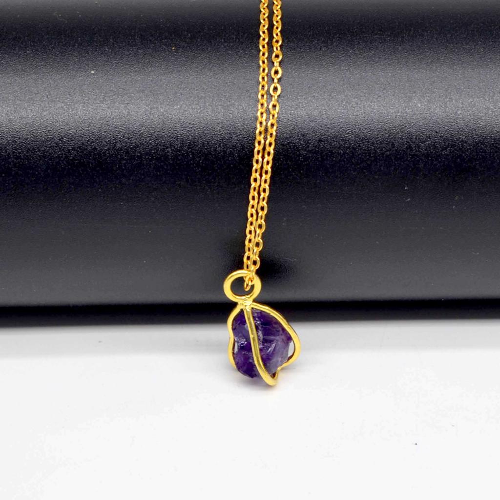 Raw Amethyst 925 Sterling Silver Necklace, Rough Gemstone Handmade Necklace Gift For Her Mom, Anniversary Gift