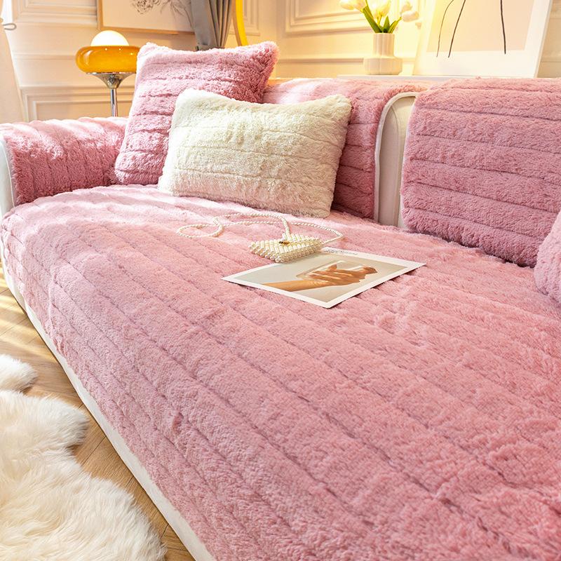 Высококачественное однотонное нескользящее диванное полотенце, зимнее скандинавское простое стильное покрытие для дивана, утолщенная плюшевая подушка с кроликом