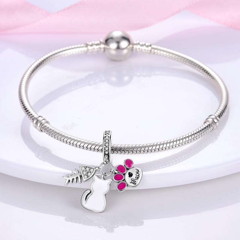2023 925 Sterling Silver Lazy Cat Collection Pendant Charms Beads Paw Print Fit Original Fasion DIY Bracelet Gift Women Jewelry