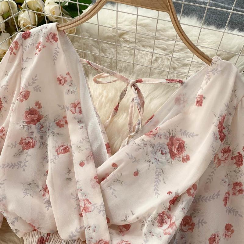 Женские летние сексуальные пляжные платья с v-образным вырезом на талии и длинными шифоновыми цветочными платьями