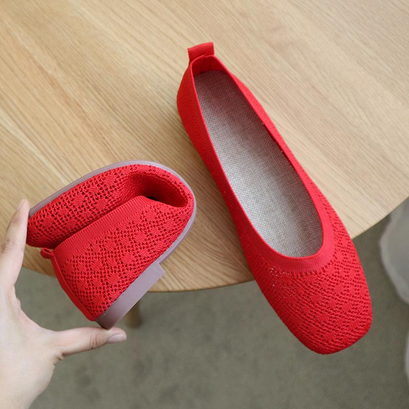 Fashion Stretch Knit Fabric Shoes Hollow Fabric Ballet Flats Patchwork New Women Flat Heel Anti Skid Breathable Loafer Femalety76
