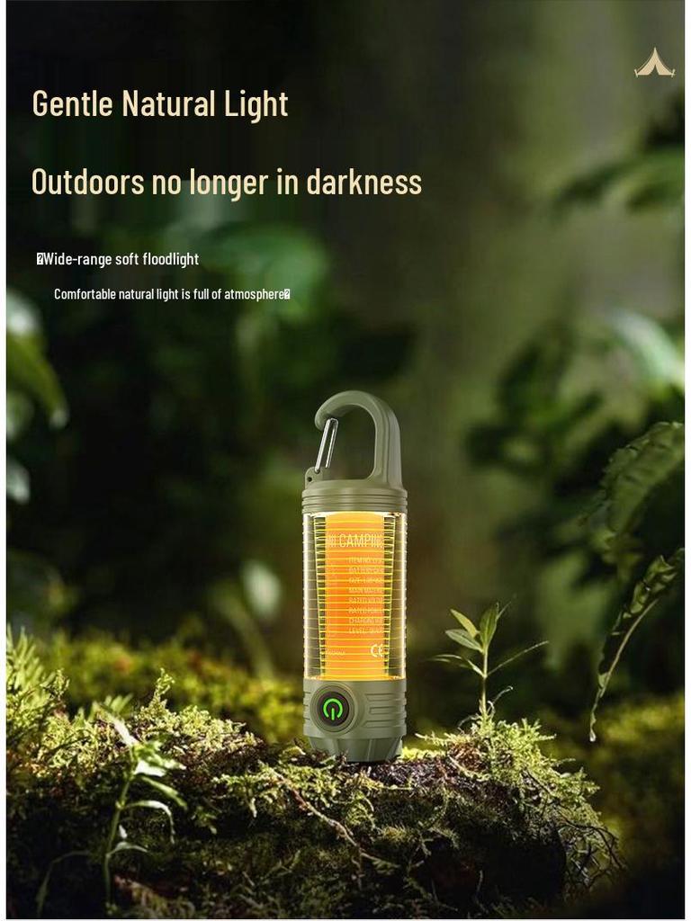 LED Camping Lantern with Three-Color Modes, Type-C Charging, Emergency Flashlight, and Atmosphere Light