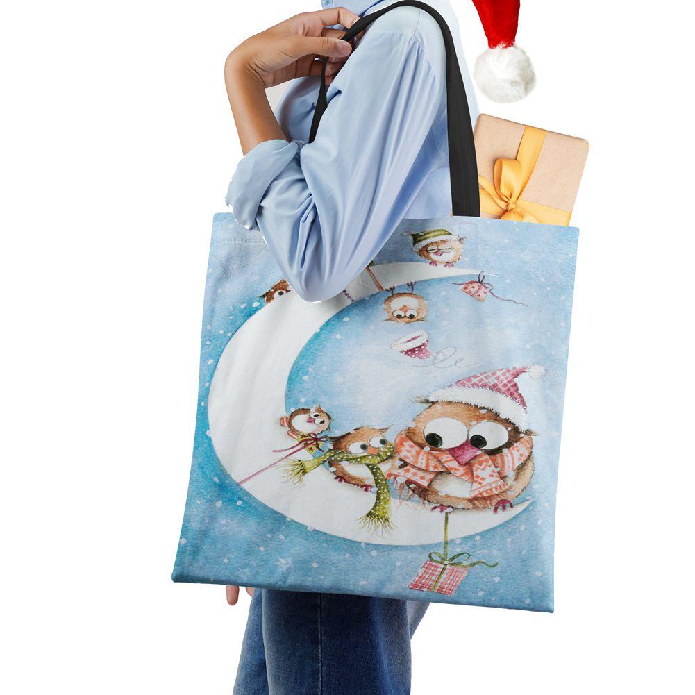 Сумка-шоппер из парусины Харадзюку Зимняя птица Снежинка Дорожная сумка через плечо Корейская многоразовая Вместительная сумка-тоут для хранения Сумки KTY