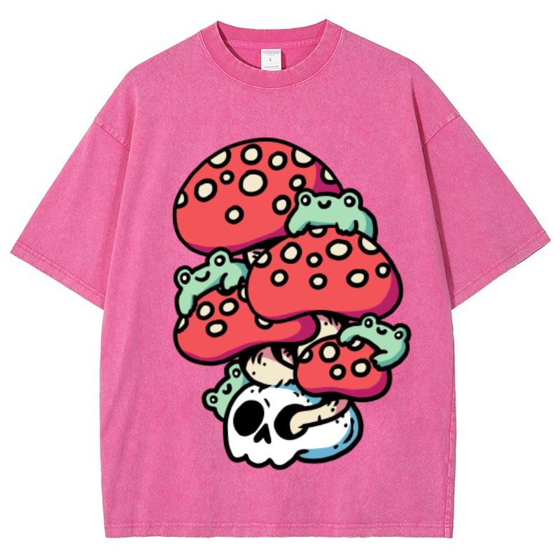 Милая женская футболка с рисунком черепа красного гриба в мультяшном стиле, свободная, большого размера, с коротким рукавом, модный дизайн
