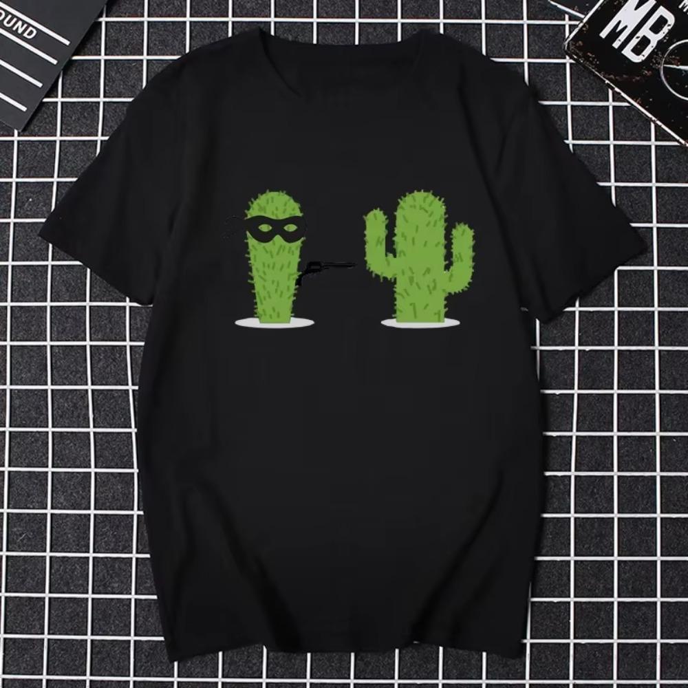 Funny Cactus Cartoon Print TShirt Man Casual T-shirt O-neck Loose Unisex Tops Harajuku Hipster Streetwear Ropa Hombre Masculinas