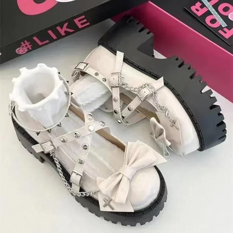 Модная обувь для женщин 2024 года, женские туфли-лодочки на высоком каблуке с обхватом щиколотки, на платформе, с застежкой-бабочкой, цепочкой, квадратным каблуком, пряжкой, ремешком, женская обувь