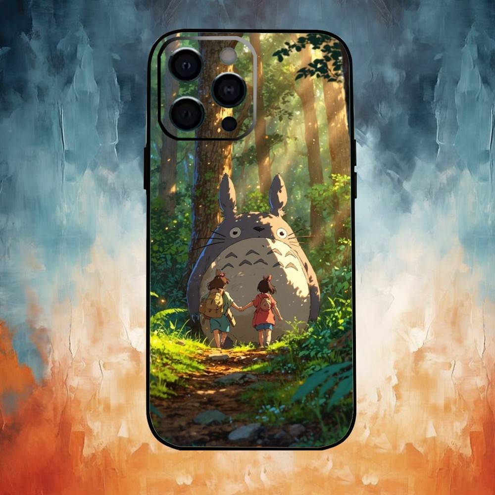 H-Горячий Аниме Милые Тоторо Чехол для Телефона Для iPhone17,16,15,14,13,12,11 Plus,Pro Max Мягкий Черный Чехол