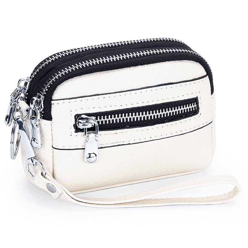 Женский мини-клатч: Кошелек для монет из натуральной кожи с двойной молнией и большой вместимостью - Первый слой коровьей кожи