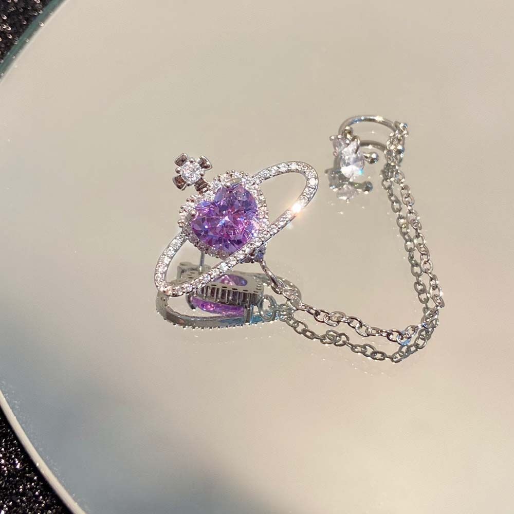 Серьги-клипсы в виде косточек для ушей Purple Love со стразами Planet, женские серьги-клипсы с длинными кисточками Girly Temperament