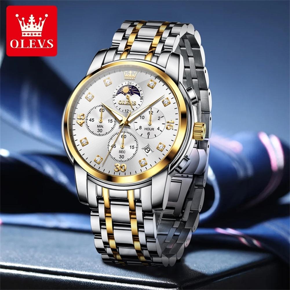 OLEVS 3652 Original Quartz Watches for Men Moon Phase Chronograph Luminous Waterproof Auto Date Classic Business Man Wristwatch