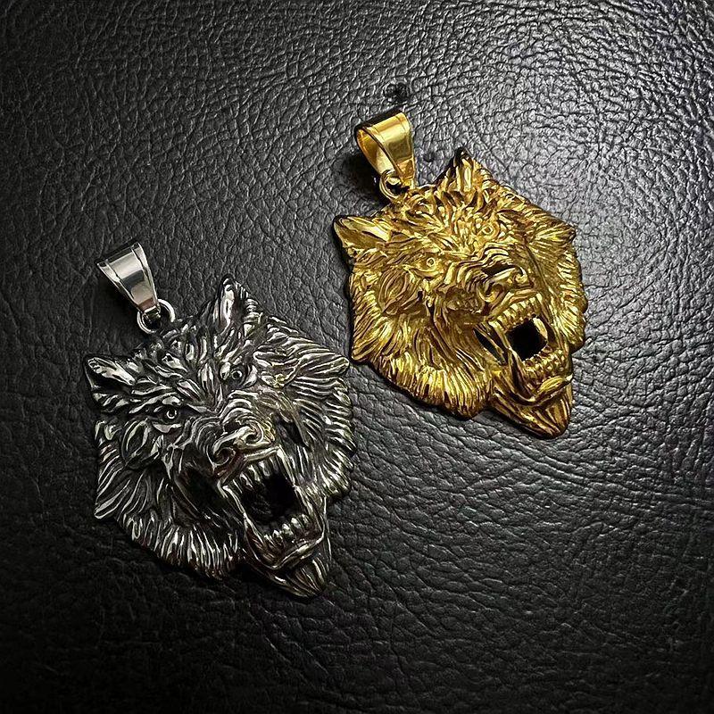 Stainless Steel Nordic Viking Wolf Head Titanium Steel Pendant Gold Plated Necklace