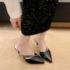 Fashion 2024 Summer New Style Women's High Heels, Fashionable Pointed Toe Medium Heels, Solid Color Baotou Large Size Women's Slippers