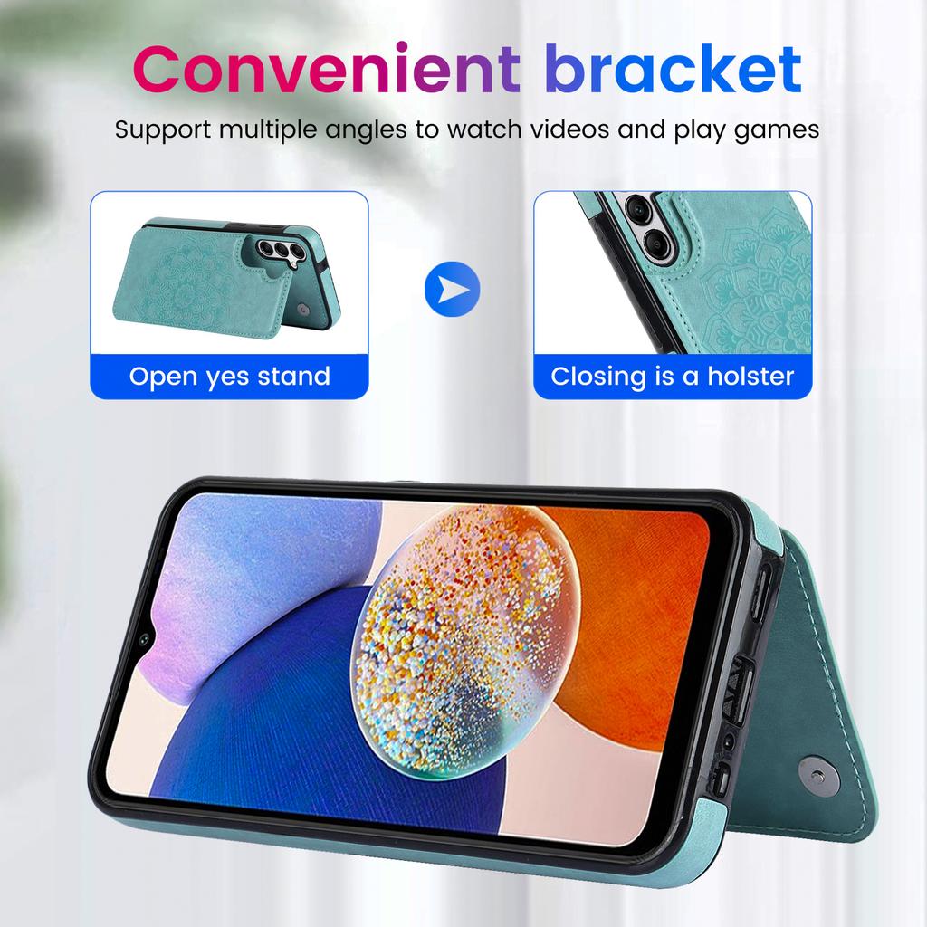 For Samsung Galaxy A15 5G Magnetic Phone Case Imprinted Mandala Flower Card Slots Cover