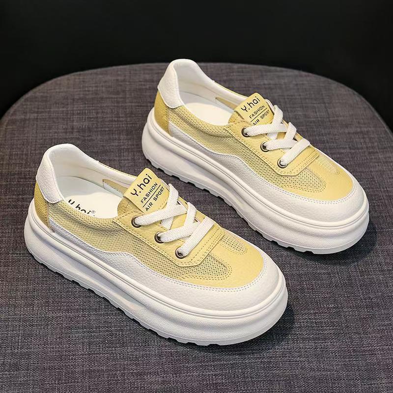 Women's Summer New Thick Bottom Board Shoes Breathable Leather Surface Anti-slip Heightening Casual Outdoor Ladies White Sneaker