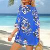 Women Beach Shirt 45720 Sleeve Mid-length Sunscreen Tops Floral Print Breathable Loose Fit Beach Shawl