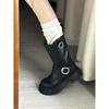 Women's Retro Thick-Soled Slip-On Martin Boots with Belt Buckle - 2025 Autumn Collection, Height-Increasing, Versatile, Slimming Short Boots.