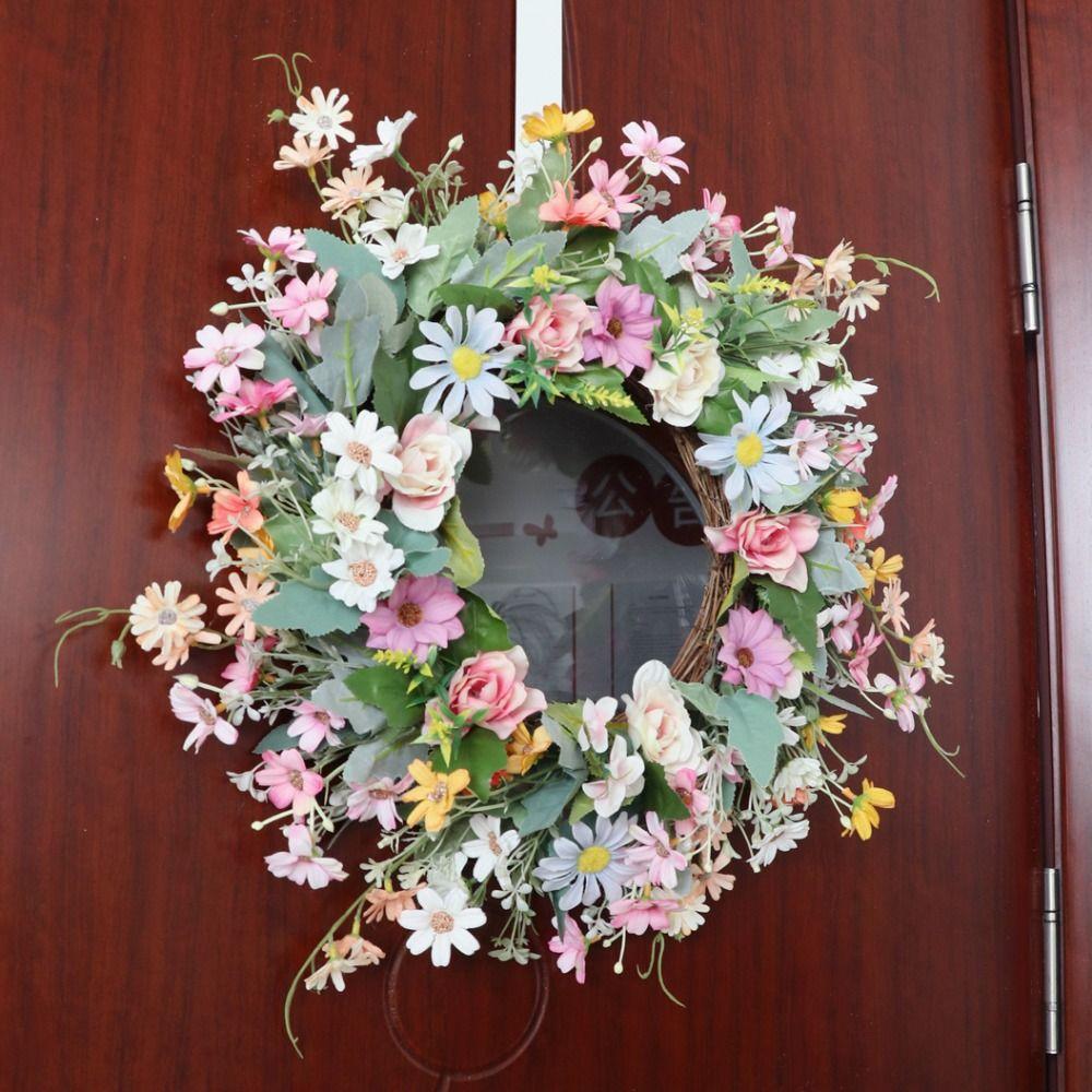 Венок из искусственных цветов, шелковая хризантема, весенние цветы, подвеска на дверь, подарки для вечеринки