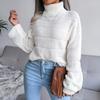 Women Autumn Winter Causal Turtleneck Long Sleeve Cutout Bottom Knit Sweater S-L