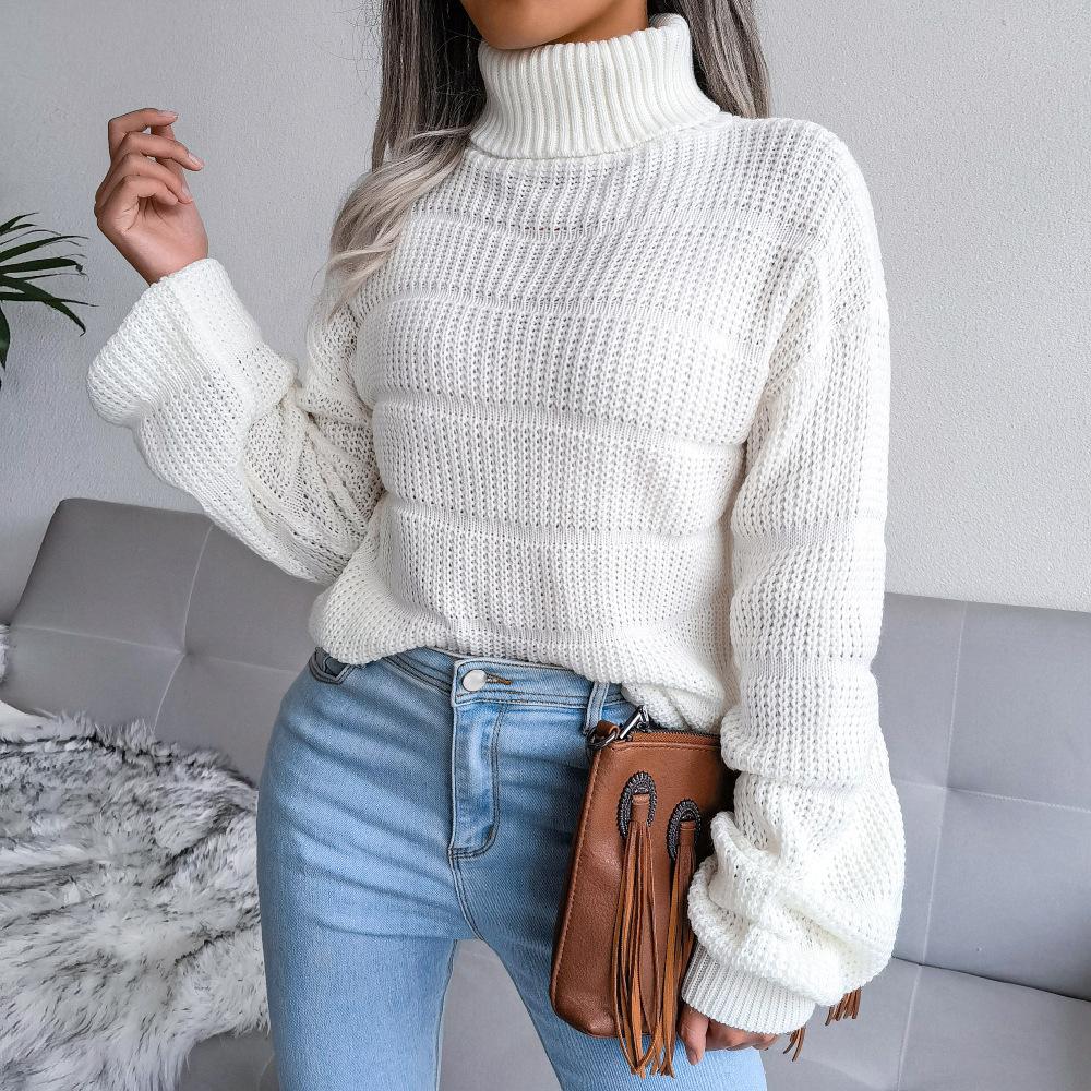 Women Autumn Winter Causal Turtleneck Long Sleeve Cutout Bottom Knit Sweater S-L