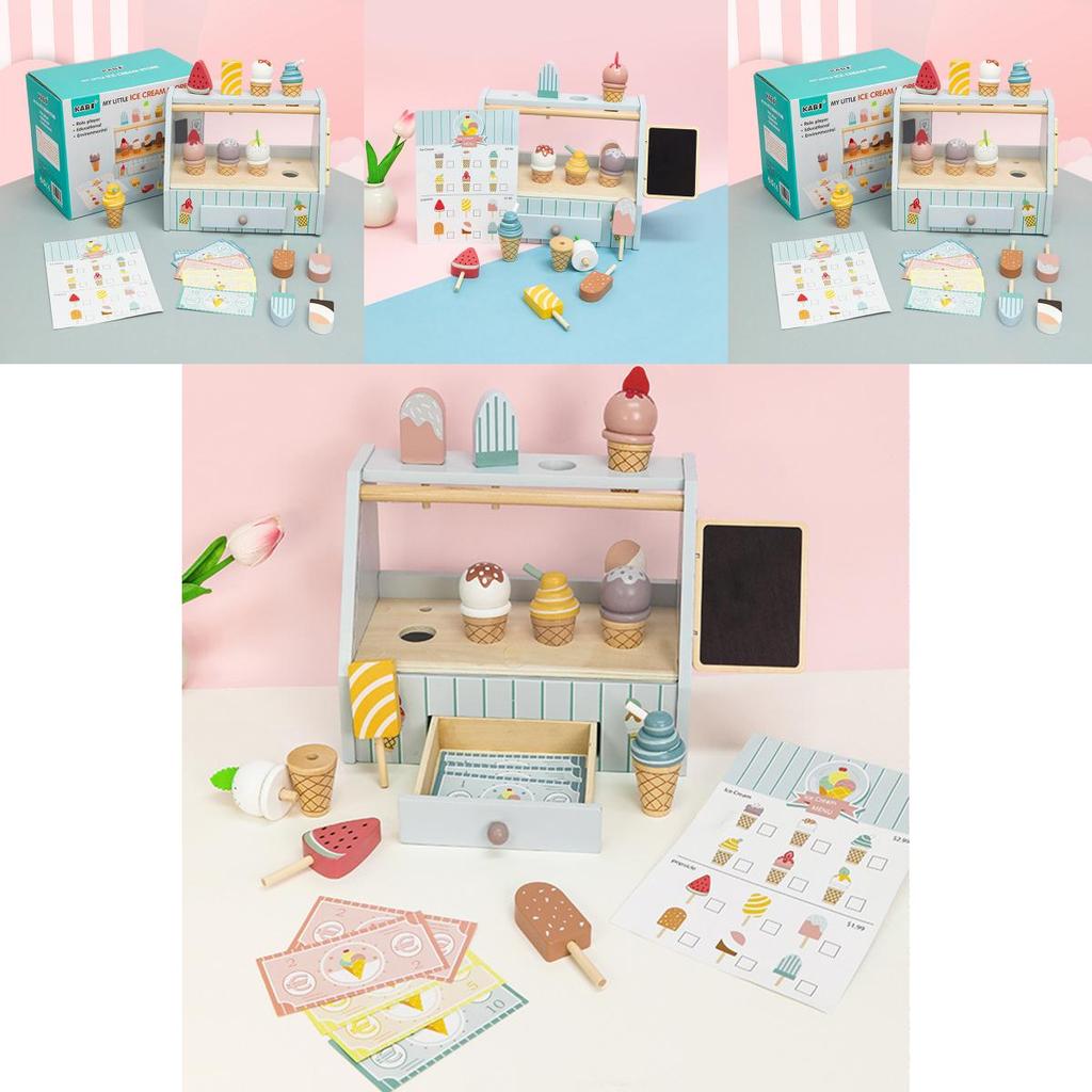 Wooden Pretend Play Ice Cream Shop With Interactive Accessories For Kids And Toddlers