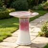 Handmade Ceramic Bird Bath (diameter 43 cm, Height 45 cm), White-Red-Pink Gradient Glaze with Wave Pattern, for Garden, Patio and Balcony