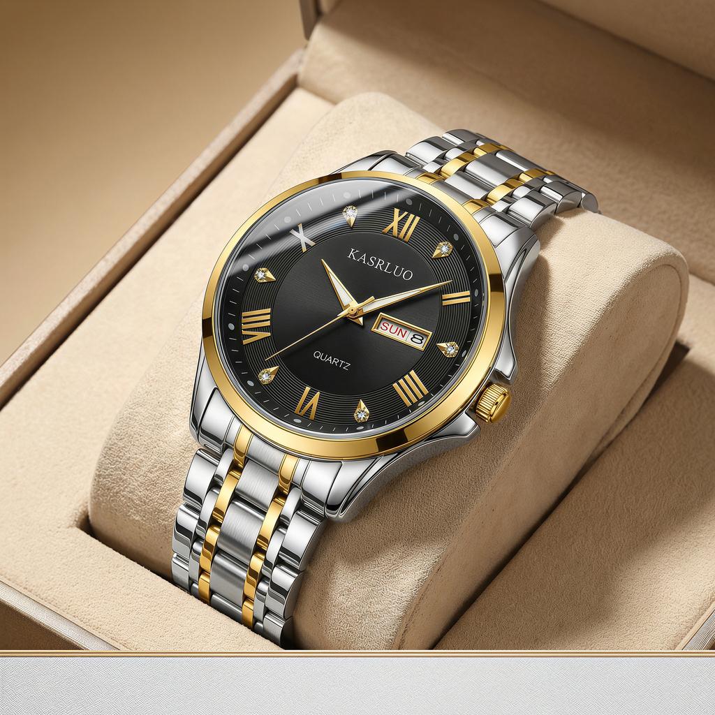 Деловой Тренд Простой Большой Циферблат Мужские Часы Двойной Календарь Светящиеся Водонепроницаемые Темпераментные Кварцевые Часы