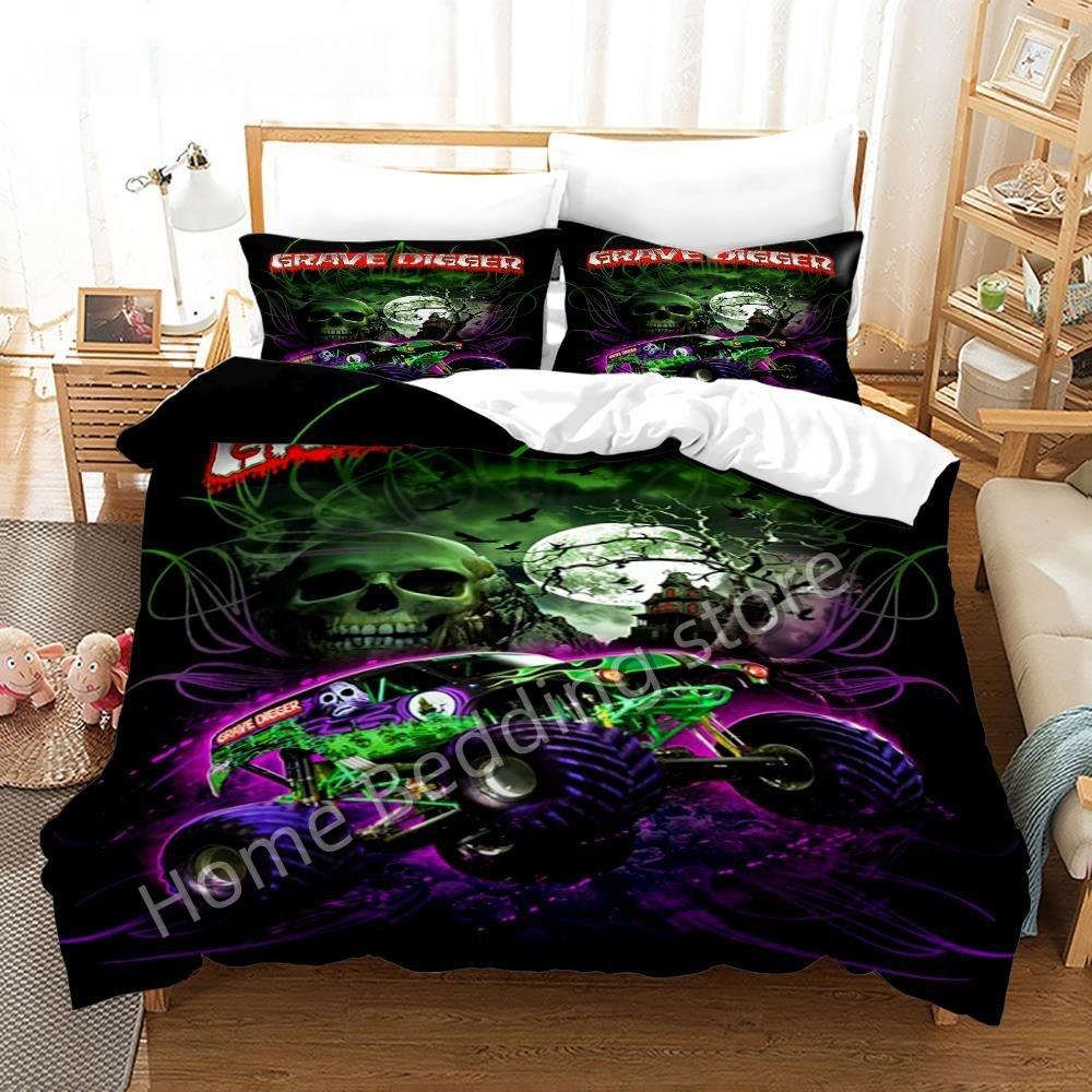 Комплект постельного белья Monster Jam Односпальный Полуторный Двуспальный Кинг-сайз Комплект постельного белья Monster Jam F1 Взрослый Детский Спальня Наборы пододеяльников 3D Аниме 022