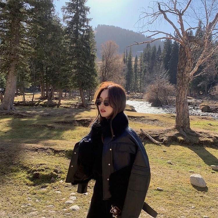 Теплая и удобная шуба из искусственного меха с воротником-стойкой - короткая куртка для женщин