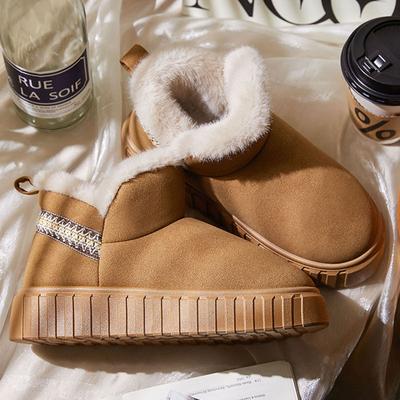 Зимние теплые ботильоны для женщин 2024 Новые из искусственной замши Толстые плюшевые зимние ботинки Женские на платформе Нескользящие Хлопковые утепленные туфли