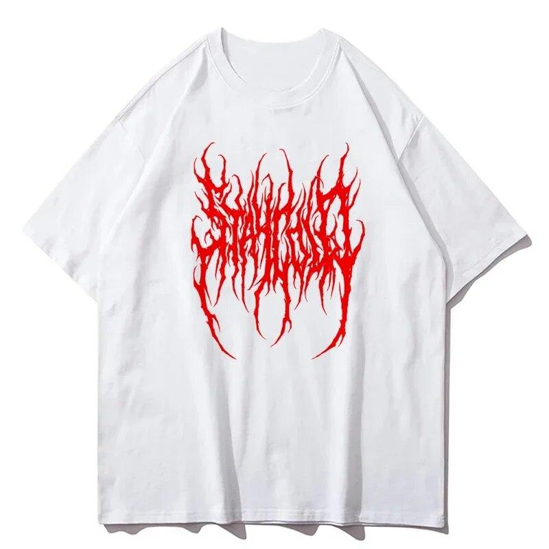 Loose Graphic T-shirt Unisex Hip Hop Graphic Goth Print Summer Short Sleeve Cotton Shirt Y2k Fashion Street Wear Harajuku