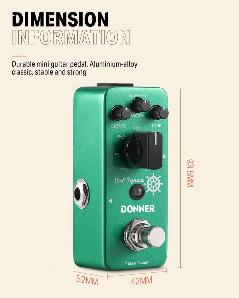 Donner Reverb Effector 7 Mode Modulation Verb Square