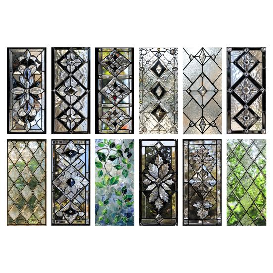 Geometric Window Film Rhombus Pattern Privacy Film Stained Glass Art Static Cling Sun Blocking Decal for Home Office Windows Glass Doors