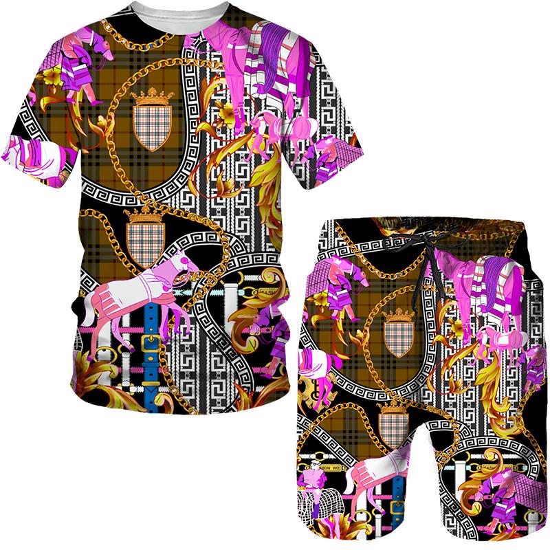 Летняя роскошная цепочка с 3D принтом футболки/шорты/костюм для мужчин и женщин уличная одежда в гавайском стиле повседневный спортивный костюм из 2 предметов