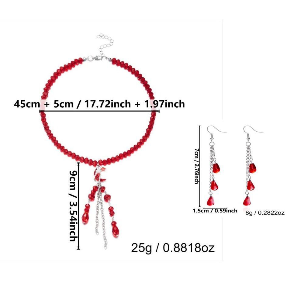 Red Halloween Collarbone Chain Tassel Halloween Earrings Fashion Blood Drop Necklace Party