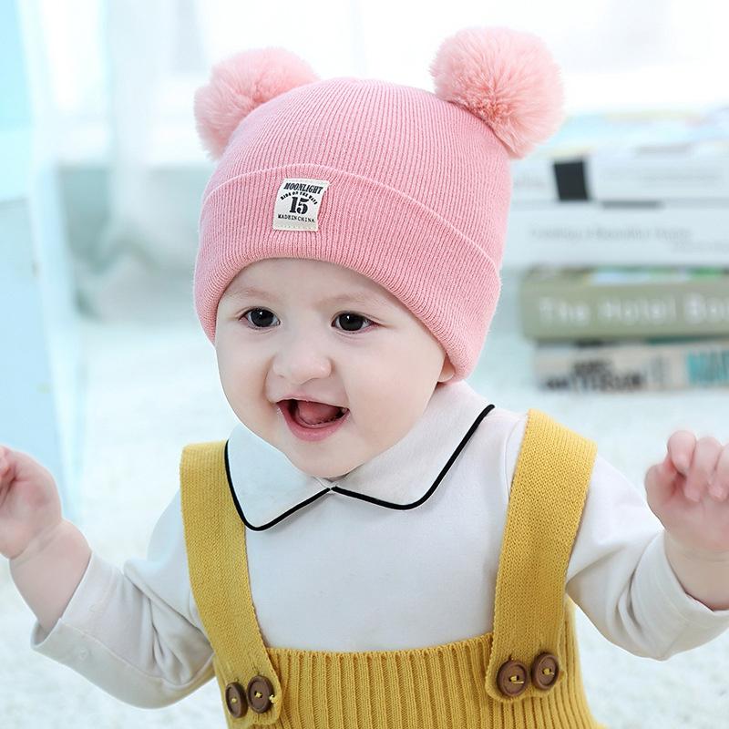 Winter Children Warm Baby Knitted Hats With Pom Pom Kids Knit Beanie Hats Solid Color Infant Hat For Boys Girls