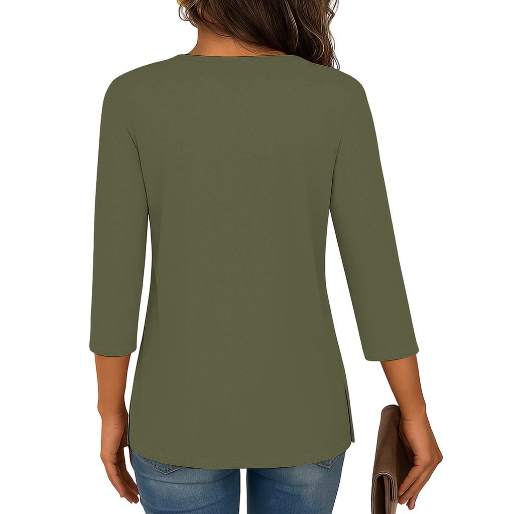 3/4 Sleeve Shirts For Women Tees Blouses Casual Plus Size Basic Tops Pullover