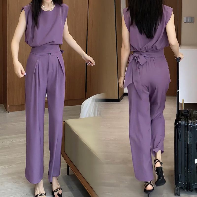 Summer Fashion European American Style Elegant Wide Leg Pants Two Piece Suit