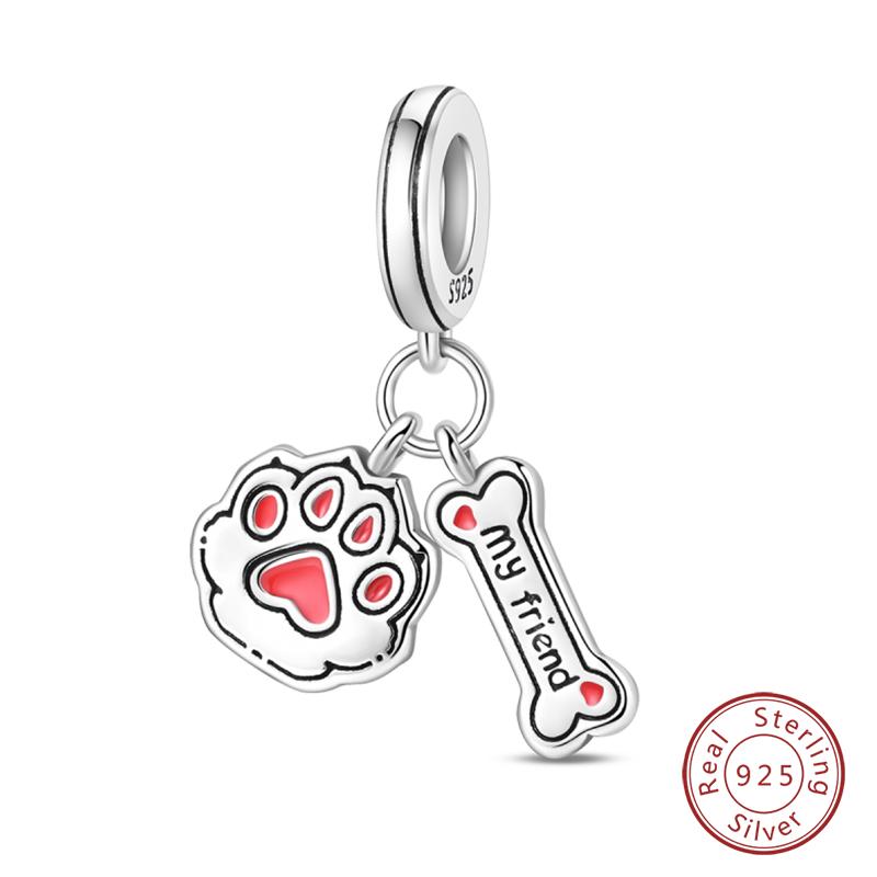 925 Silver Cute Puppy Happy Little Cat Charms Beads Fit DIY S925 Bracelet Women Birthday Jewelry Gift