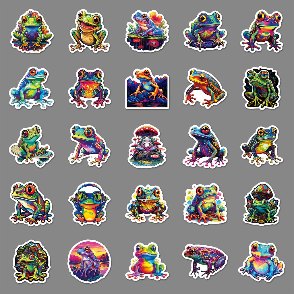 50 Colorful Frog Cartoon Creative Animal Stickers Personalized Decorative Water Cup Computer Skateboard Stickers