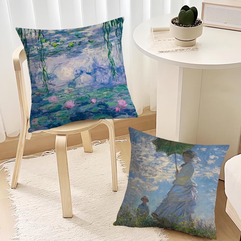 Водяные лилии Клод Моне Изобразительное искусство Наволочка для дивана Гостиная Спальня Изголовье Спинка Подушка Квадратная Подушка Время Сна